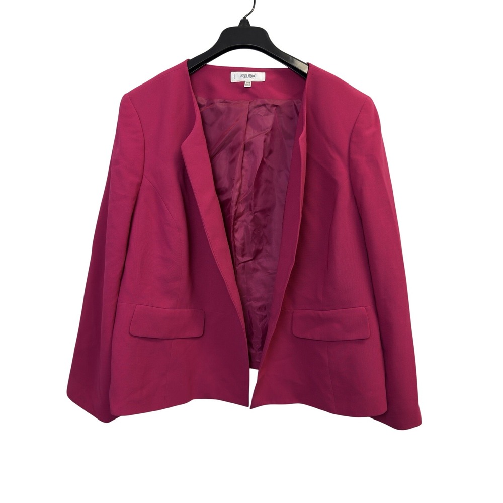 Jones Studio Blazer Jacket Womens Plus‎ 24W Fuschia Pink Open Front Lined Jacket